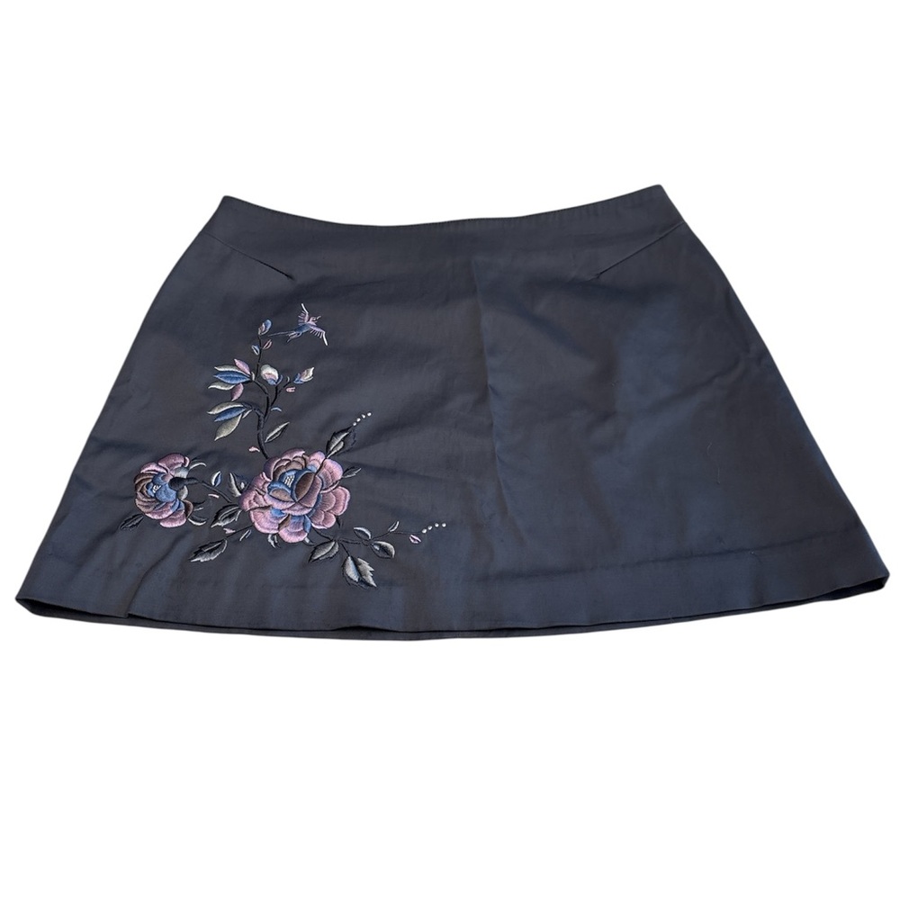 Express skirt vintage 90s embroidered bird/flowers back zip/hook stretch Sz 3/4